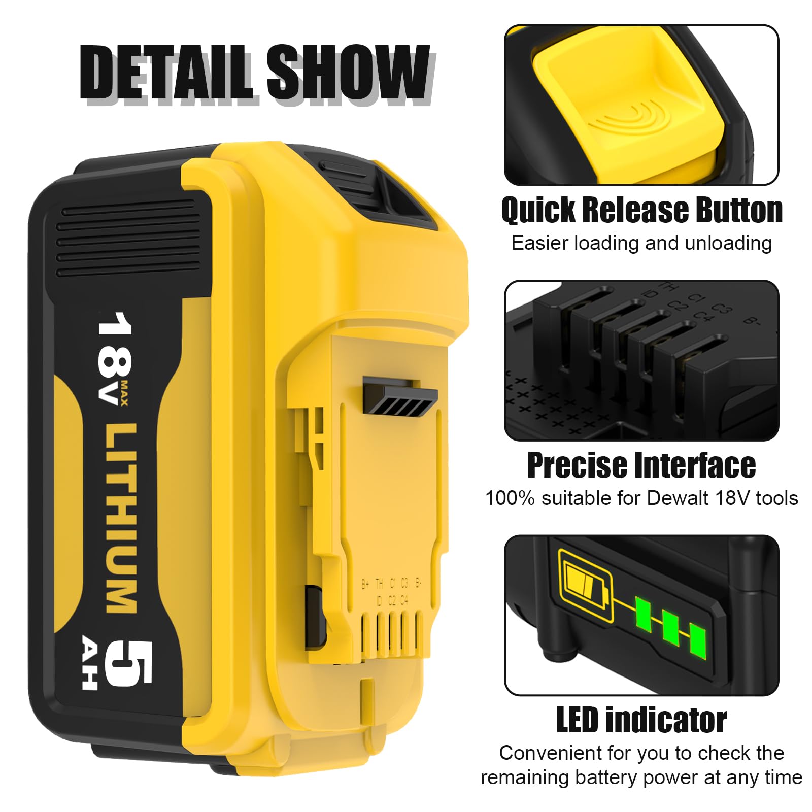 For DEWALT 5.0AH 18V Li-ion Battery DCB184 DCB180 XR Slide DCB182 DCF885 DCC785 For DEWALT 5.0AH 18V Li-ion Battery DCB184 DCB180 XR Slide DCB182 DCF885 DCC785