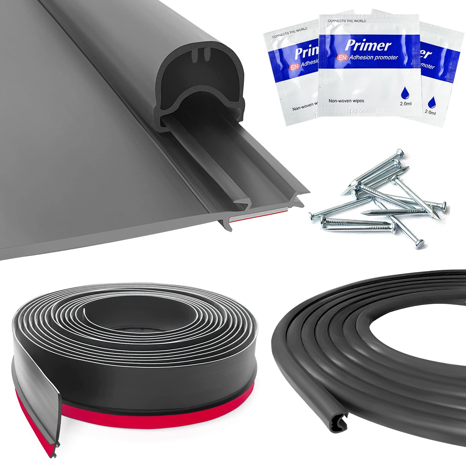 Manguo QRV Slide Out Seal, Combo RV Slide Out Black Rubbers 018-312-EKD & 018-341 EK | 1' x 15/16' x 32.8' D-Seal & 1/2' x 2.75' x 32.8' Seal Base| Including Adhesive aids and Nails(Combo)