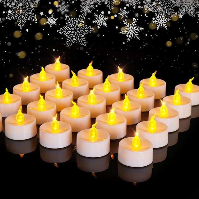 Homemory 24pcs Battery Operated Flameless LED Tea Light, Electric Tealight Candles,Votive Led Candles in Amber Yellow