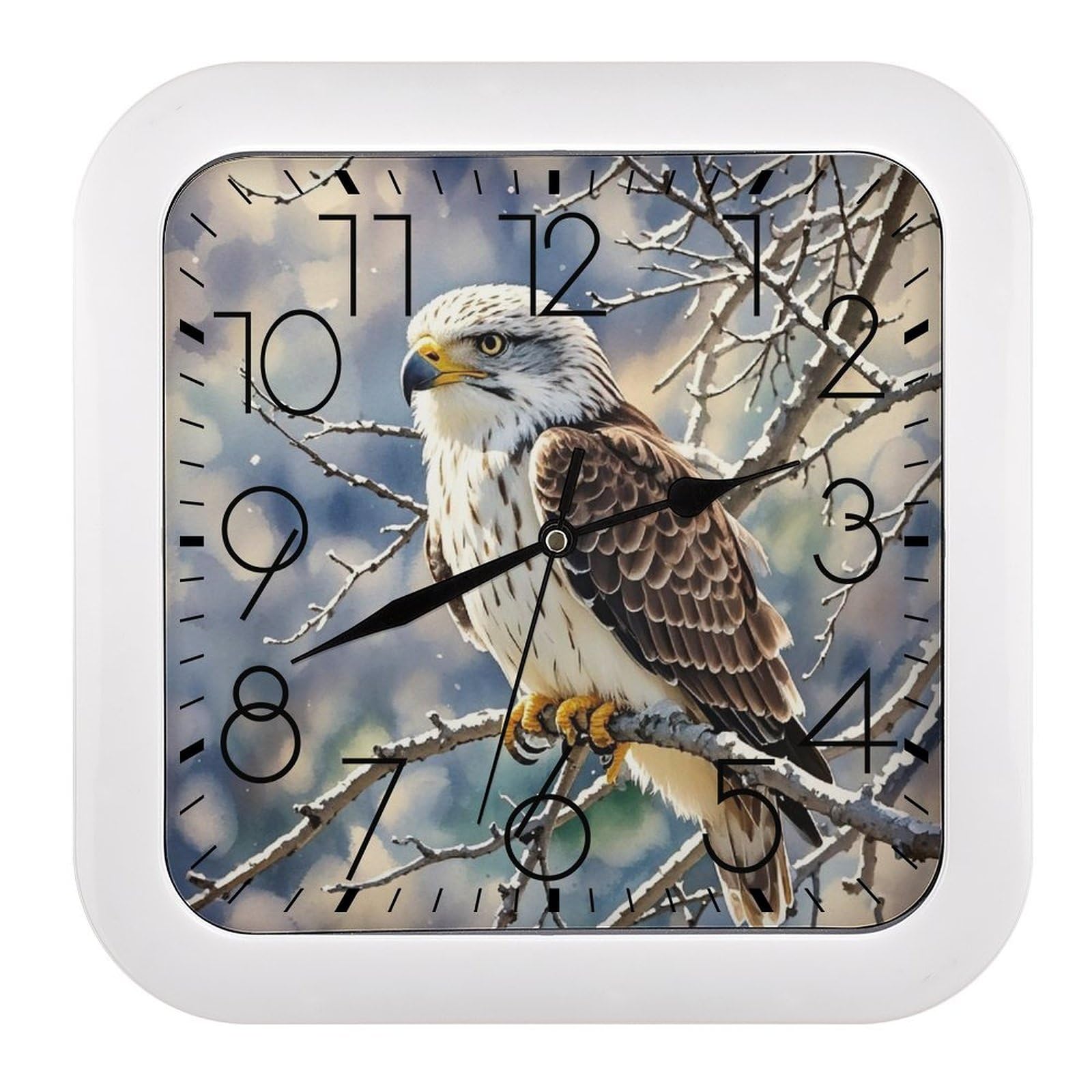 LZQPOEAS Hawk Wall Clock Fashionable Versatile Silent Wall Clock Simple Elegant Non Ticking Analog Clocks Easy to Install Square Modern Clocks for Home Decoration