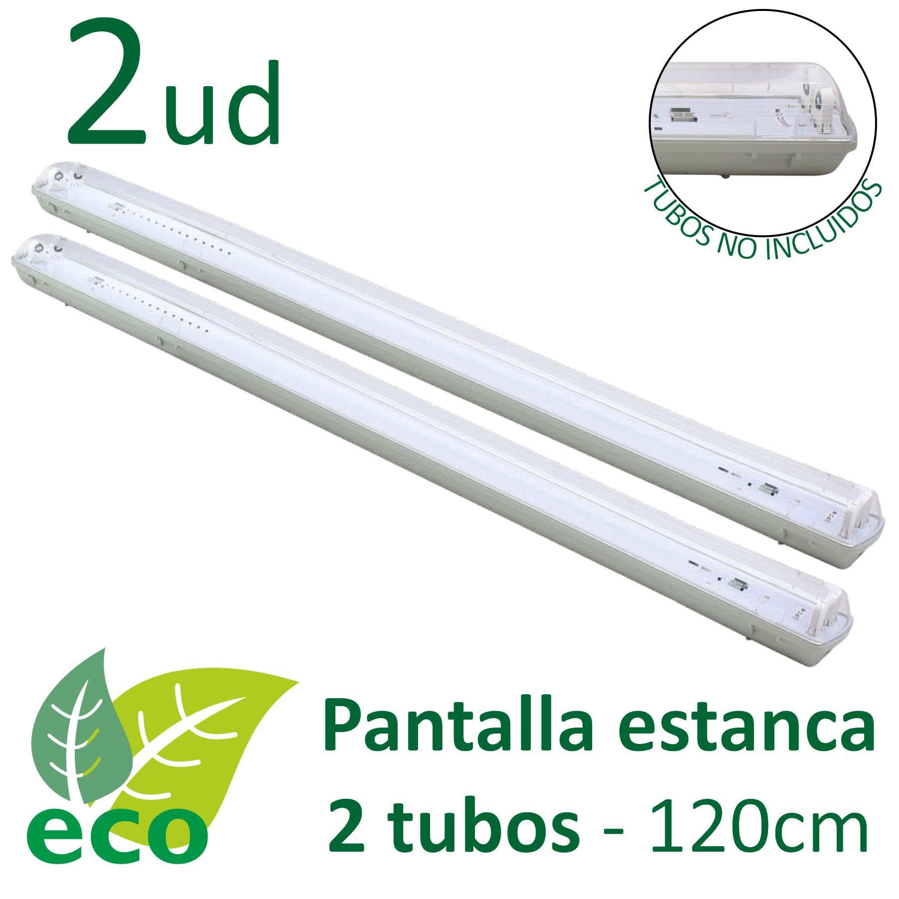 VZLED - Pantalla estanca para 2 tubos led 120 cm (SIN TUBO), pantalla doble, iluminación garaje, iluminación fluorescente, pantalla fluorescente estanca (Pack 2 uds para 2 tubos 120 cm SIN TUBO)