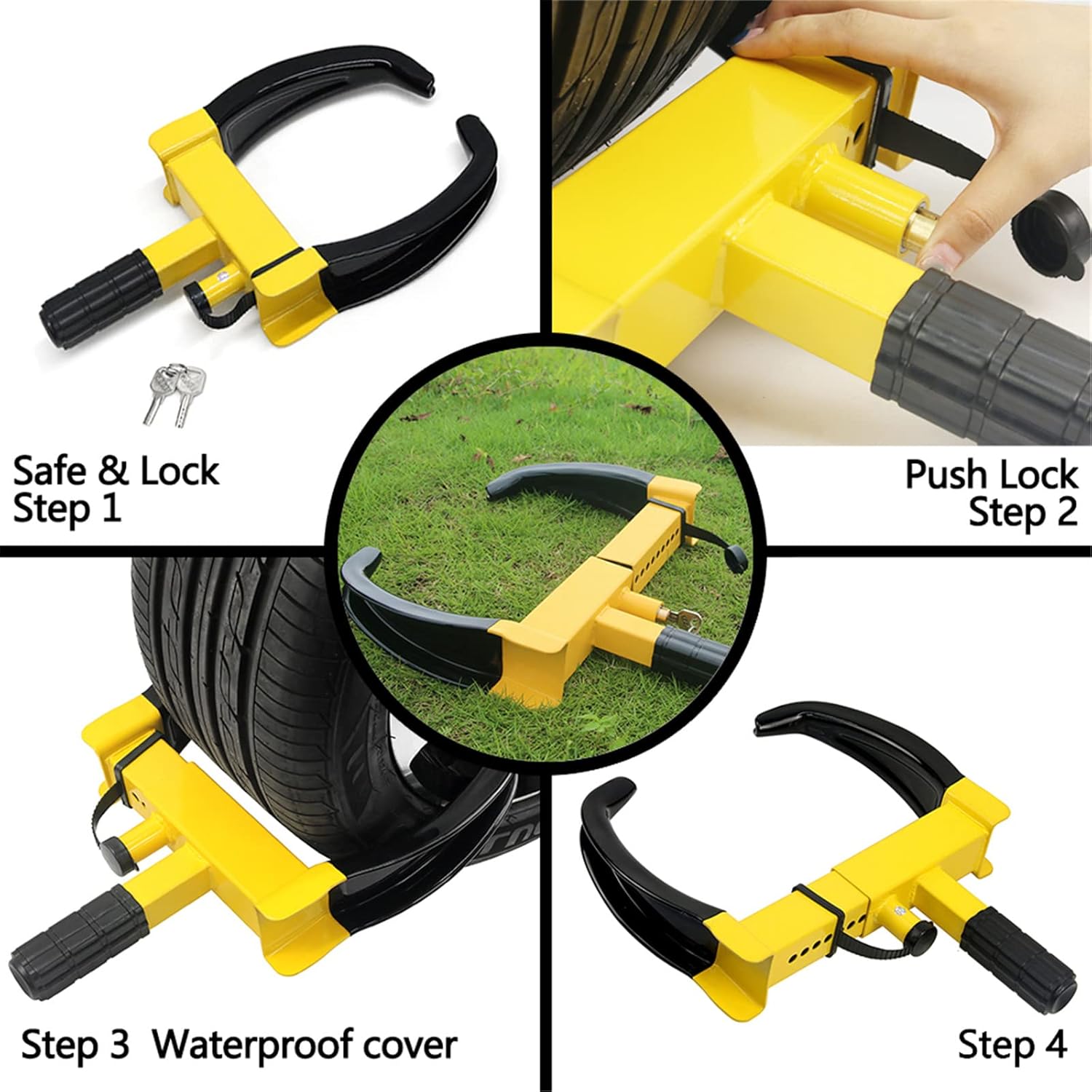 Wheel Clamp Lock Universal Security Tire Lock Anti Theft Lock Fit Most Vehicles Max 10" Tire Width and 7" Reach for Trailers SUV Boats ATV's Motorcycles Golf Cart 2 Packs 4 Keys Alike : Automotive