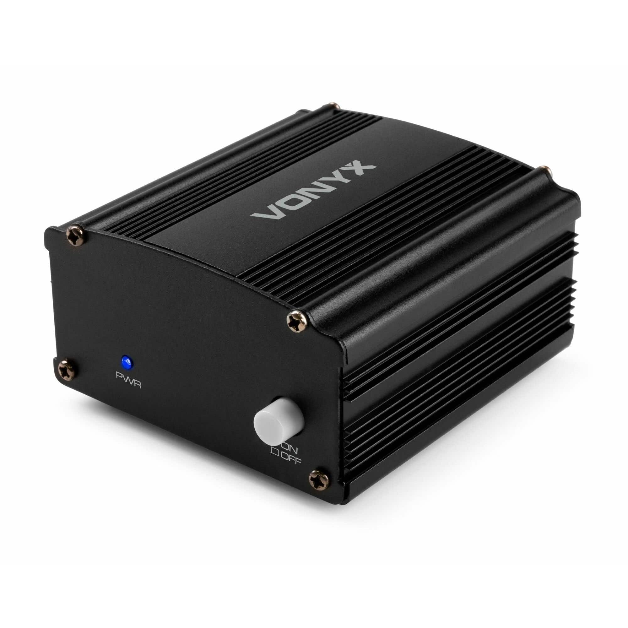 Vonyx VDX10 - Fuente de alimentación Phantom de 48 V para micrófono de Condensador, alimentación por USB-C, Entrada y Salida XLR balanceadas, compatibilidad Universal, Color Negro