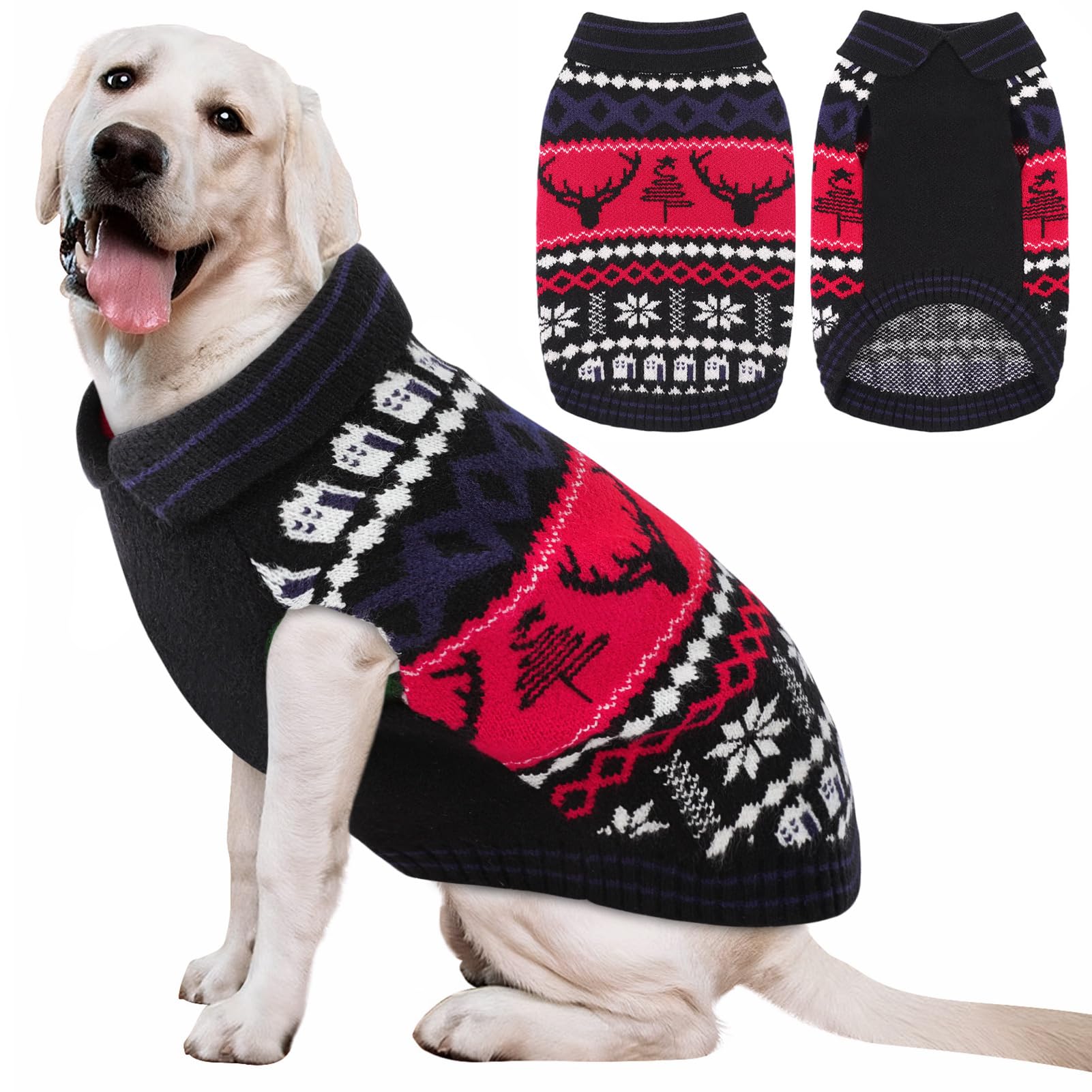 AOFITEE Weihnachtspullover für Hunde, Hundepullover für große Hunde, festlicher gestrickter Haustierpullover mit Rentier-Druck, gemütliches Haustier-Winter-Sweatshirt für Hunde, Mädchen, Jungen