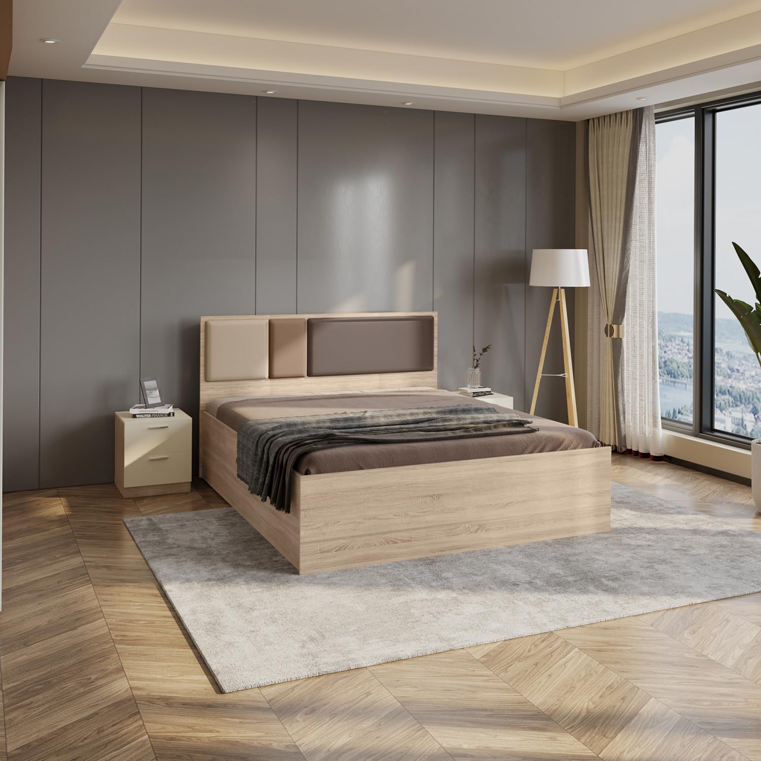 Interio by Godrej Bed Upmods Trio Queen Size Engineered Wood Bed