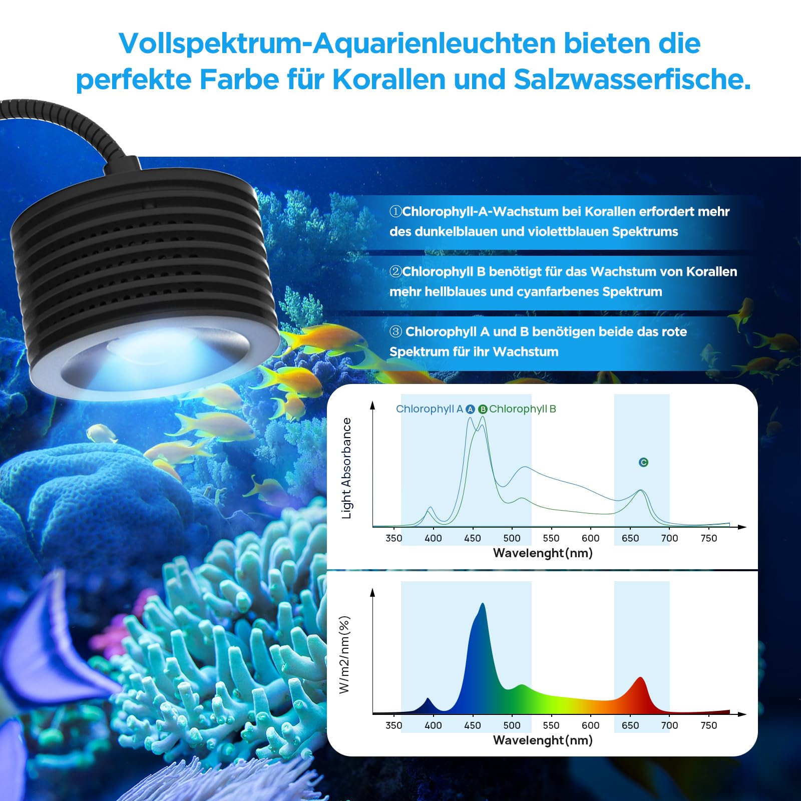 Lominie Éclairage d'aquarium LED, spectre complet à intensité variable et programmé, lampe d'aquarium nano de croissance avec col de cygne pour récifs d'aquarium d'eau salée, bassin corail (S-20-X)