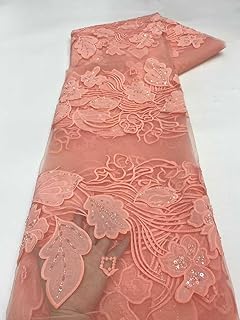 French Lace Fabric Embroidery Sequin Laser Cut Light Tulle Lace Fabric w...