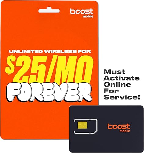 Boost Mobile Kit SIM  Plan Forever Unlimited de $25mes con pago automático  Llamadas, mensajes de texto y datos ilimitados  Primer mes incluido con
