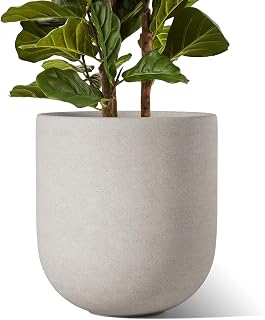 LETAUCI 12 Inch Ceramic Planter for Indoor Plants - Neutral Gray Large Pot with Drainage Hole & Plug, Modern Textured Matte Finish