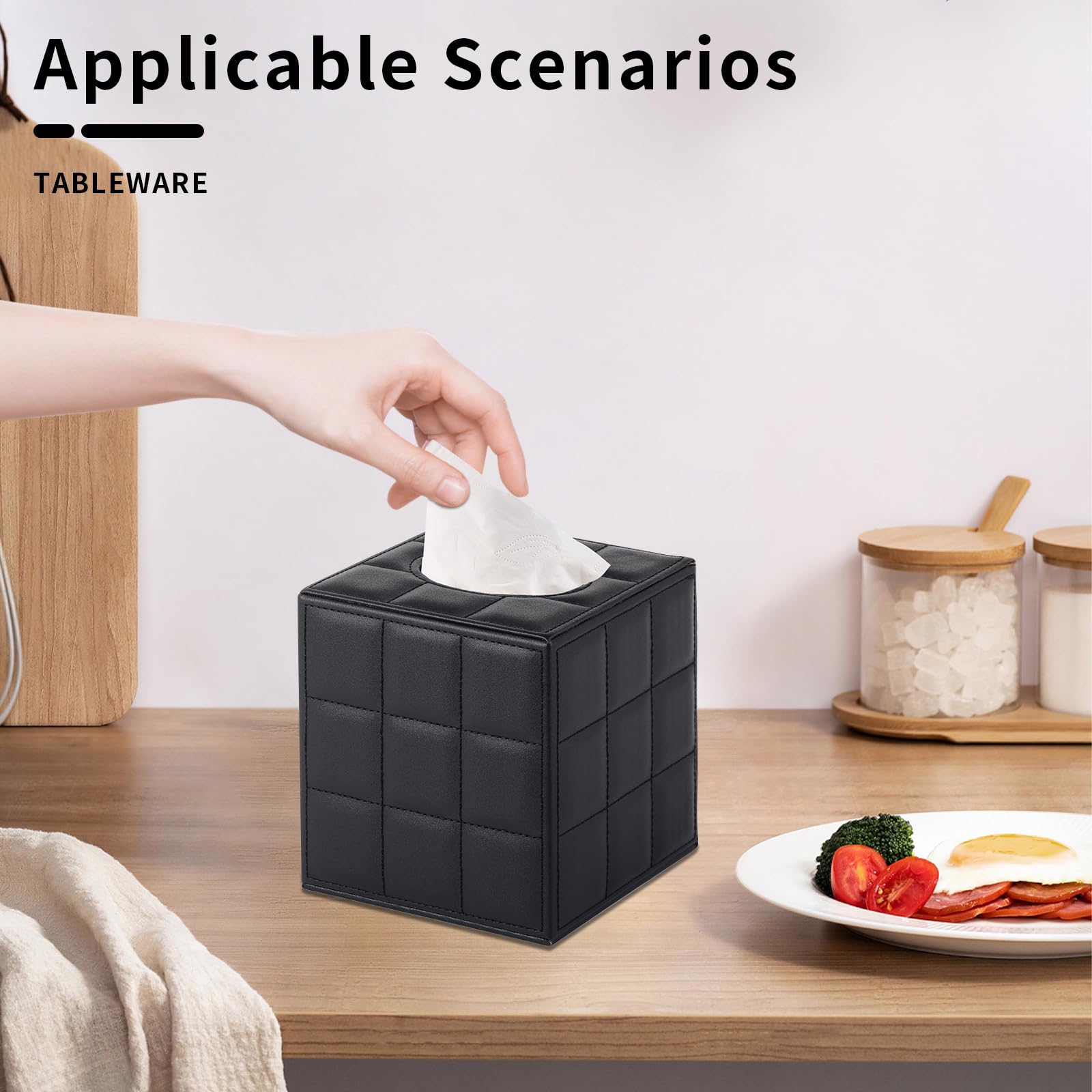 GORESE Leder Taschentuchbox Weiß - Elegante Tissue Box Für Büro & Zuhause 15x15cm