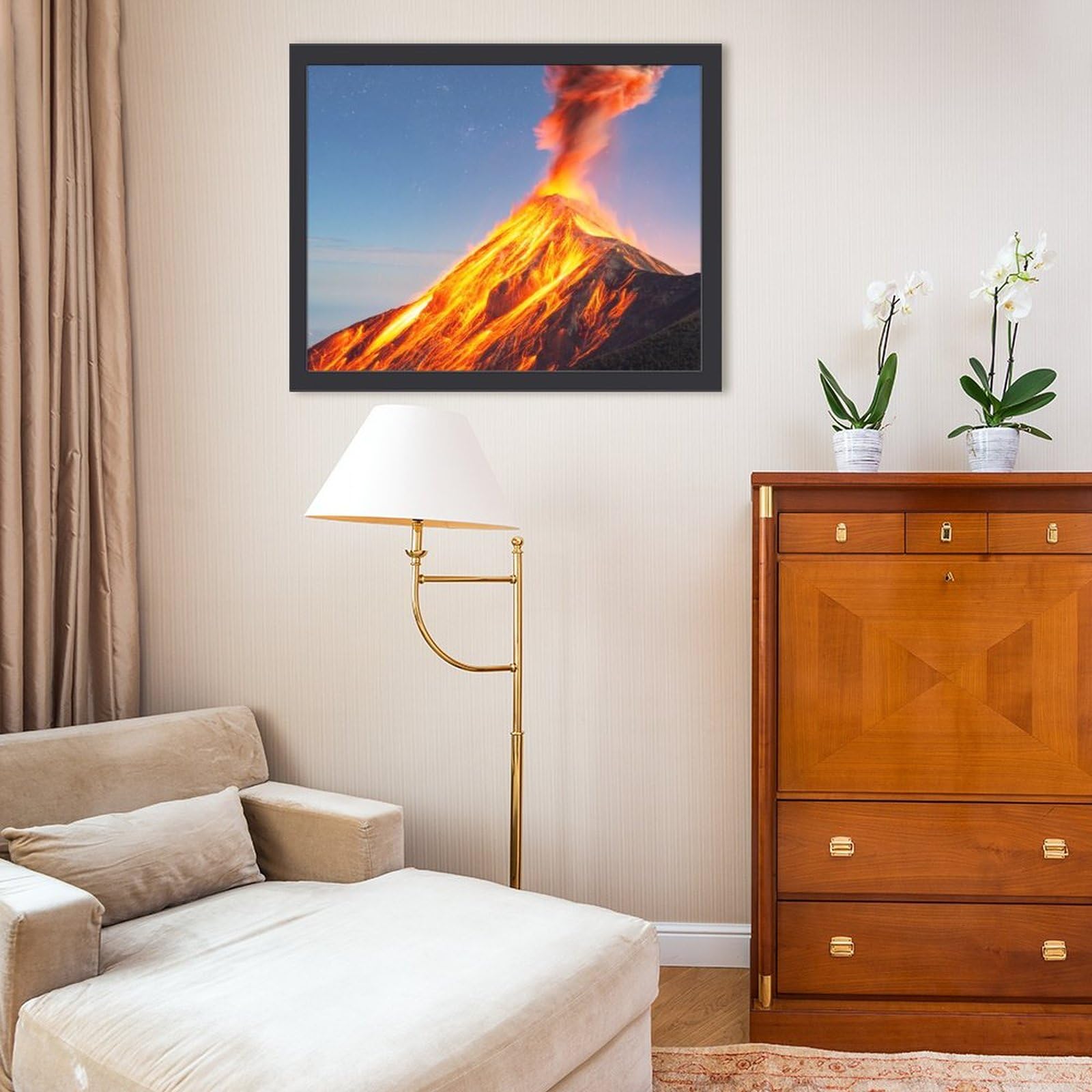 火山の絵画 装飾フレーム付き Amazon.co.jp: 巨大な火山の噴火 絵画 絵 魅惑的な色彩の風景