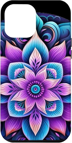 Miniatura 1 de Funda para iPhone 13 Pro Max Linda Flor Mandala Púrpura Floral Azul