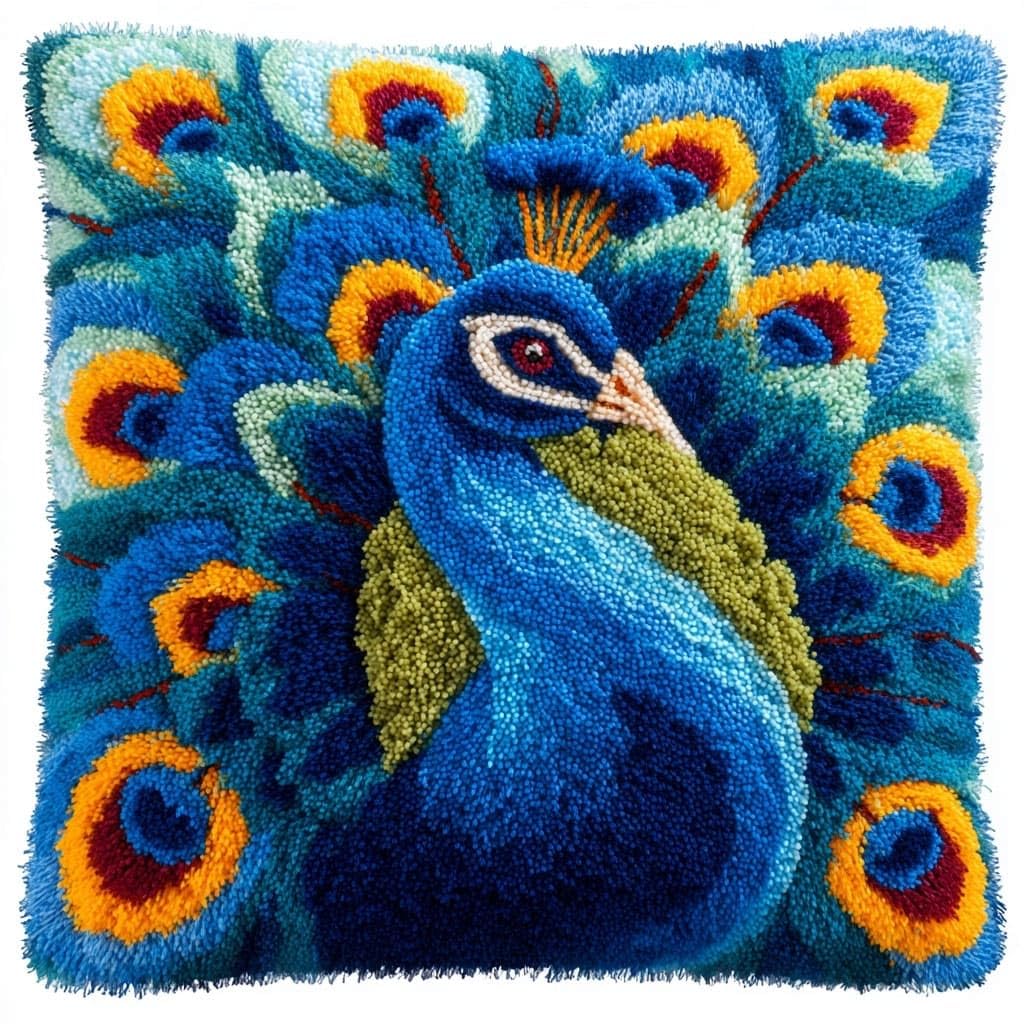 Henypt DIY Latch Hook Pillow Kits Peacock