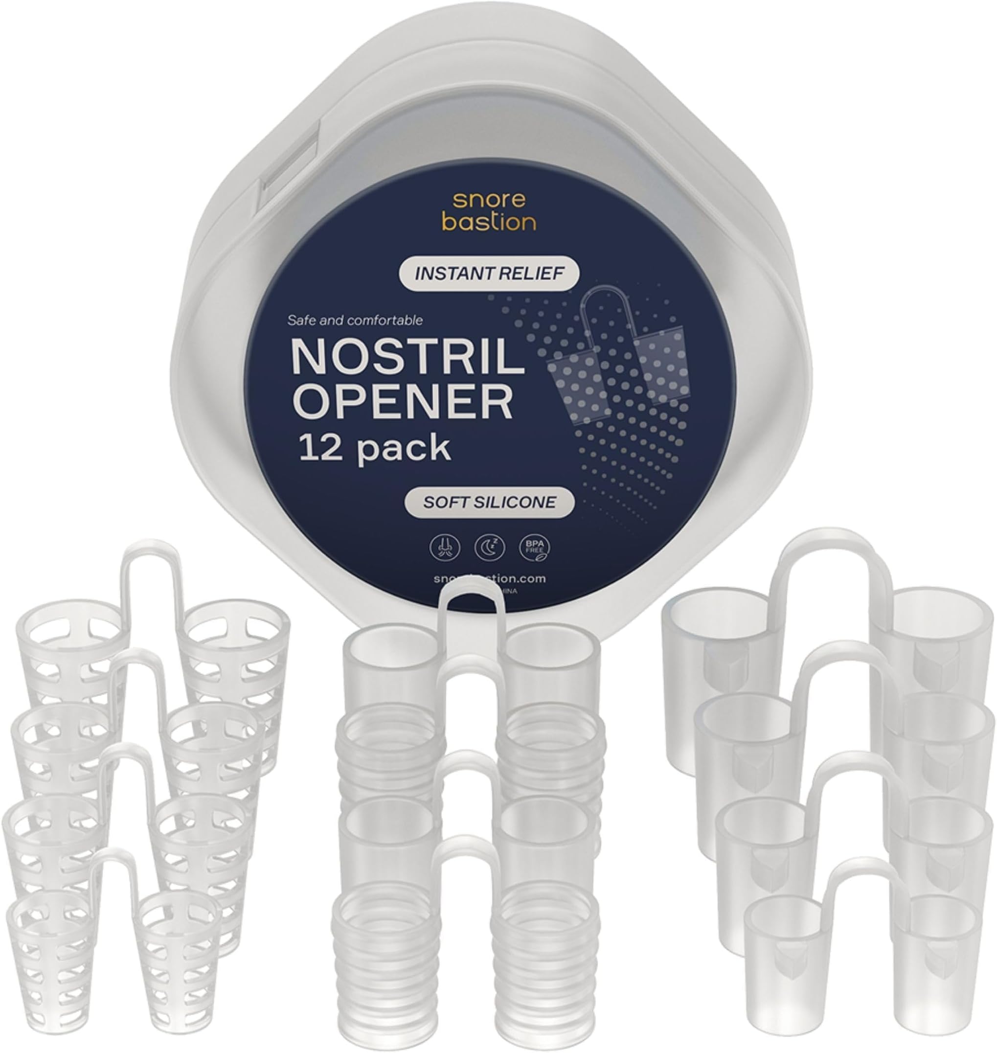 Nose Vents -12 Nasal Cones - Nasal Dilators for Breathing - Soft Silicone Nose Breathing Inserts - Nose Plugs for Snoring - Silencer Sinus Vents - Nostril Opener