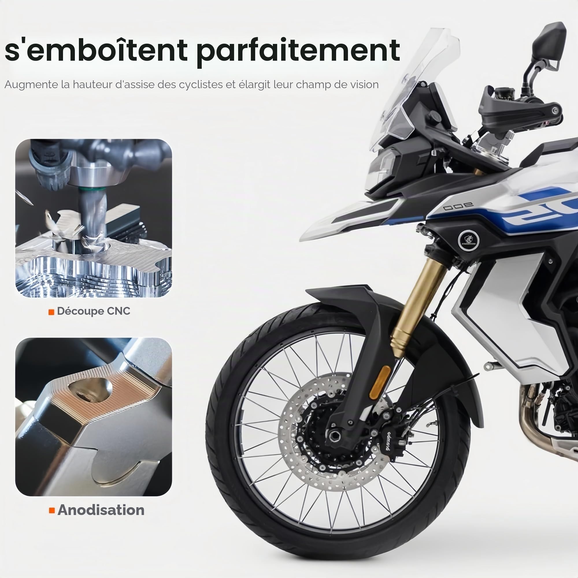 Pour Voge 900 DSX Guidon Riser Bar Mont Guidon Collier Argent Accessoires de Moto