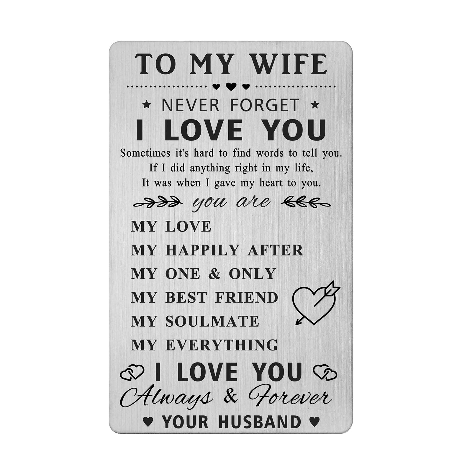 Wife Gifts from Husband Romantic, Anniversary Card for Wife, Engraved Love Message Birthday Wallet Card for Wife