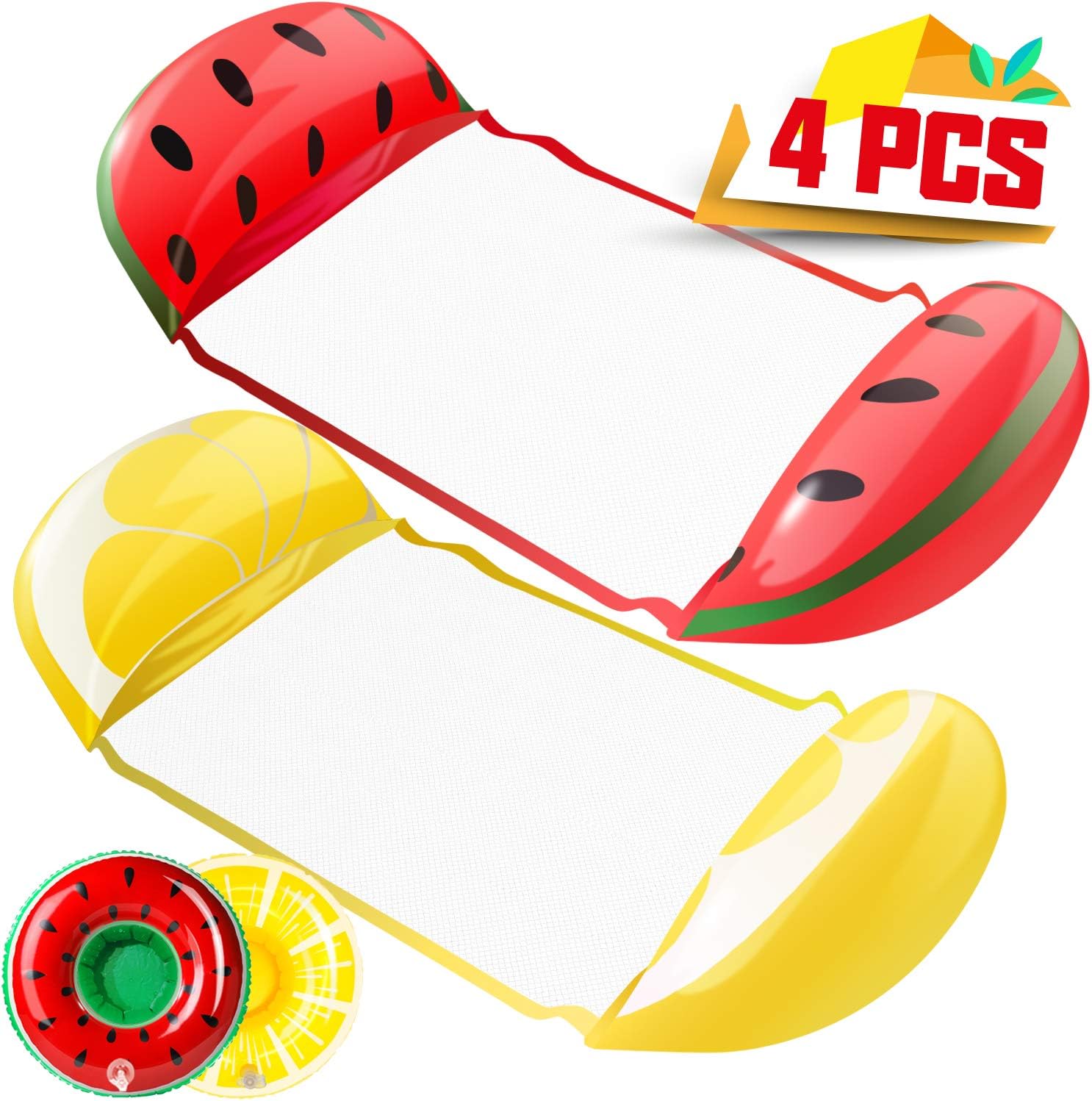 KIDPAR 2 Packs Water Hammock, Inflatable Pool Floats in Fruit Shape, Comfortable Floating Chair for Adults and Kids, Fun Backyard Swimming Pool Raft