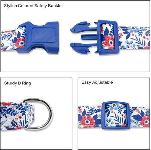 Miniatura 5 de TDTOK Collar de perro ajustable con patrón floral para perros pequeños, medianos y grandes, collares suaves y bonitos con hebilla elegante, cómodo y
