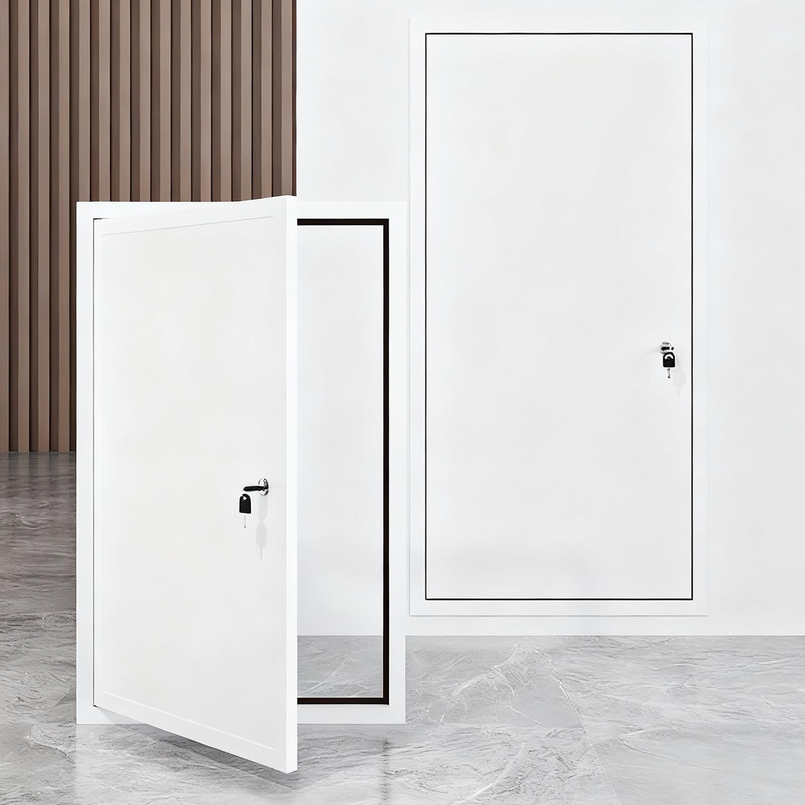 Trampilla Pladur con llave para proteger cuadros eléctricos puerta de pared 90x110