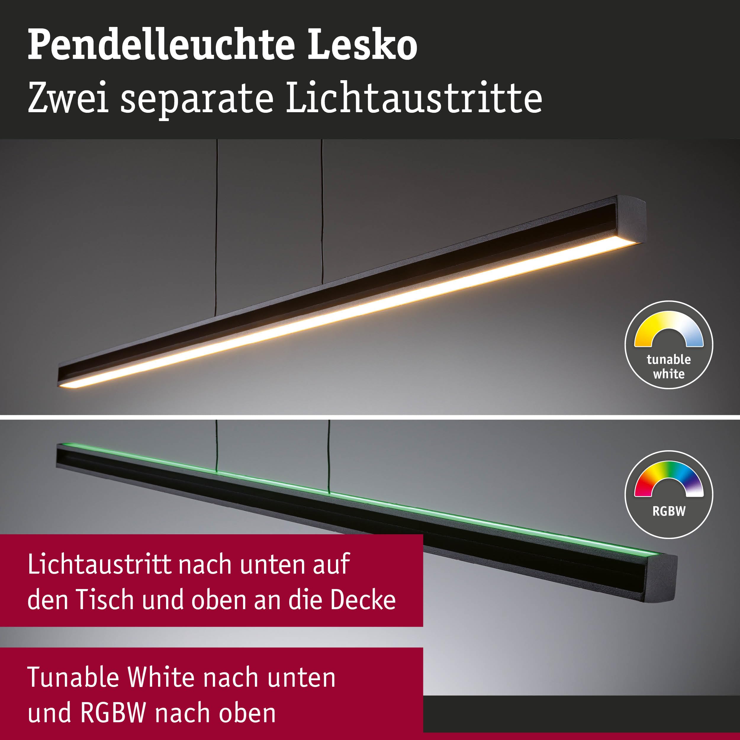 Paulmann 78477 LED Pendelleuchte Lesko RGBW+ dimmbar 2300lm / 370lm 19W / 3W Schwarz matt