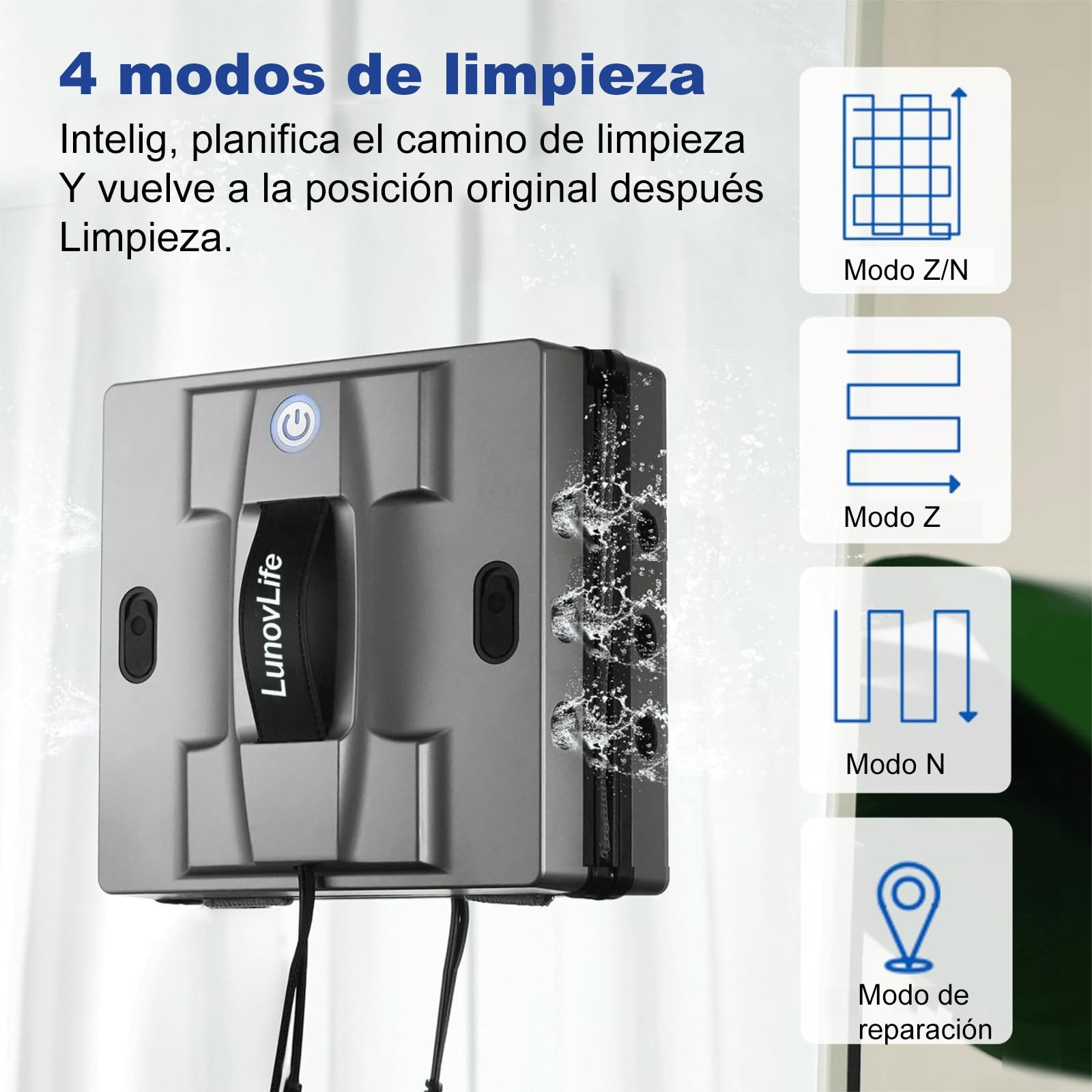 Robot Limpiacristales Automático Cuadrado 5600Pa 6 Spray, Limpia Cristales Eléctrico Ventanas Esquinas, Mando y App, Limpia Vidrios Azulejos Mamparas (M83)