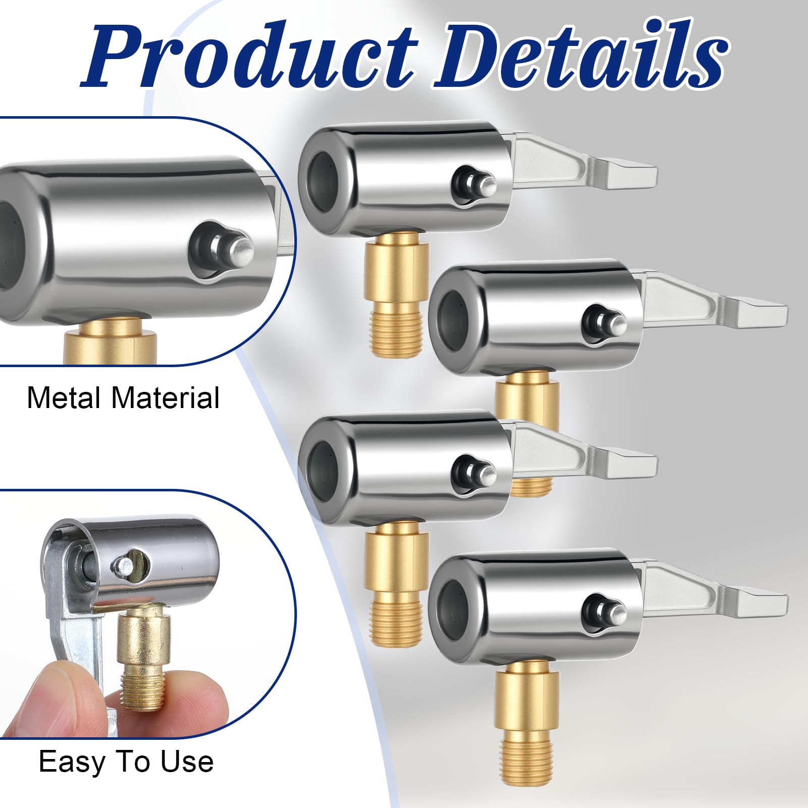 TIESOME 4 sztuki adapterów do zaworu samochodowego, 8mm Easy Pump zawór samochodowy z dźwignią, mosiężny adapter do pompy powietrza z dźwignią, przenośny klips do pompy powietrza do samochodu, roweru