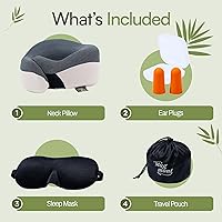 Vista 7 de Almohada suave para el cuello de bambú con espuma viscoelástica de carbón de bambú para dormir en avión con soporte de barbilla de 360°, diseño sin