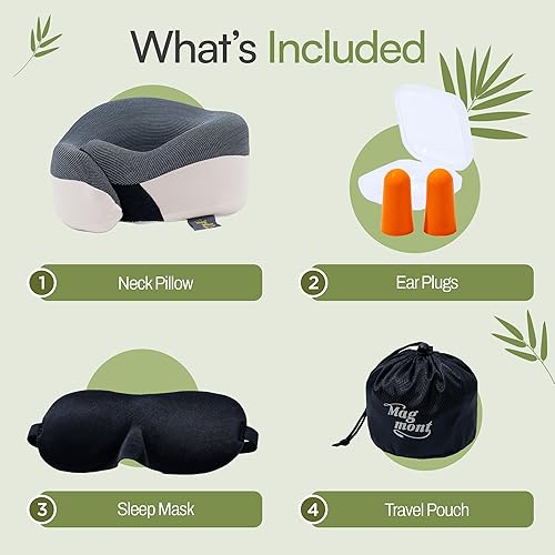 Miniatura 8 de Almohada de cuello de viaje de espuma viscoelástica de carbón de bambú transpirable para dormir en avión con soporte de barbilla de 360, diseño sin