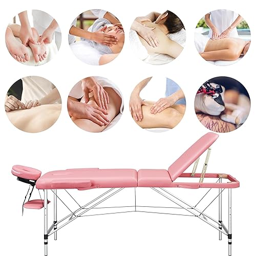 Miniatura 22 de Yaheetech Mesas de masaje portátil para tatuaje, cama ajustable de aluminio, 3 camas plegables de spa con bolsa no tejida de 24 pulgadas de ancho