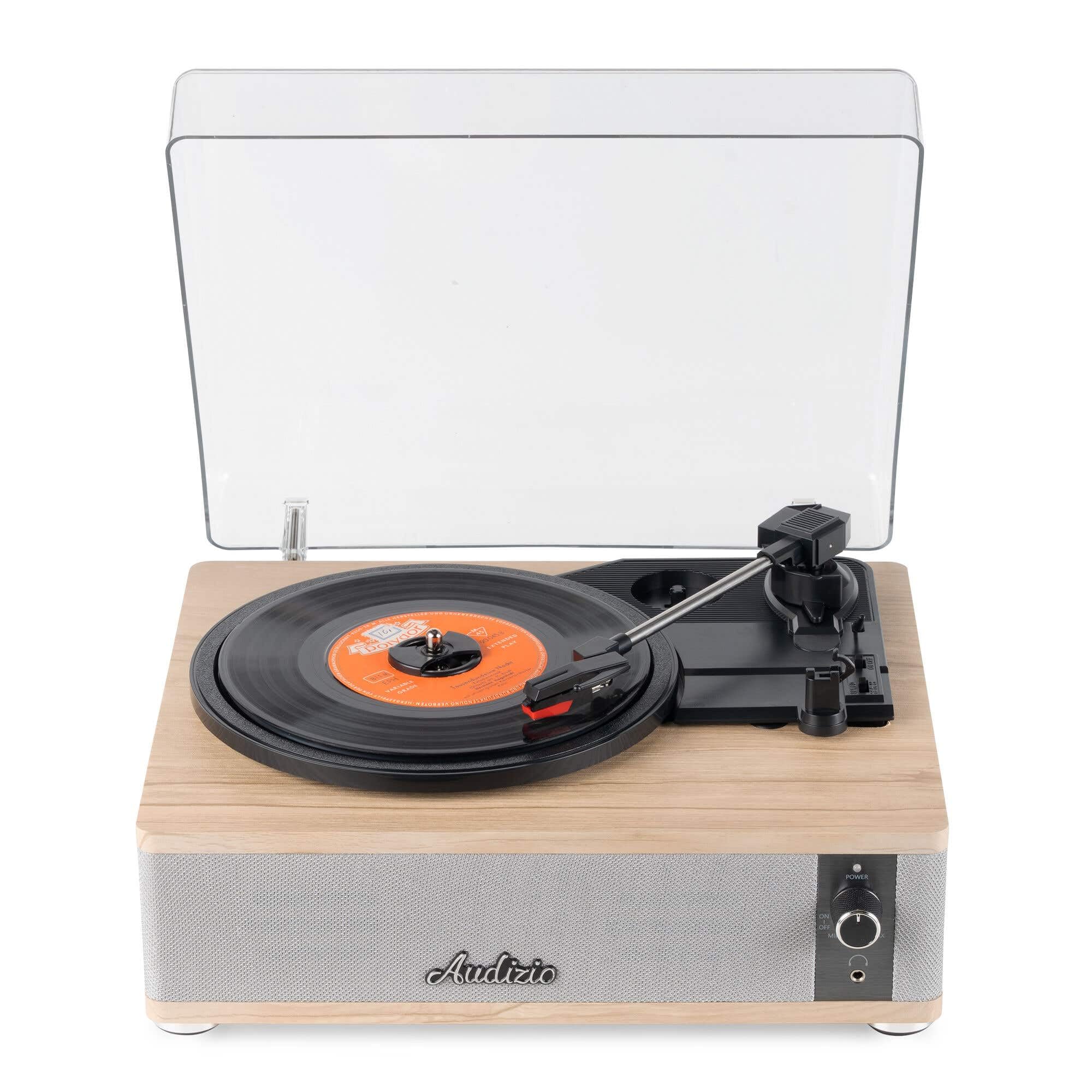 Audizio Irvine – Tocadiscos de Vinilo con Altavoces 40W Bluetooth 5.4 3 velocidades 7 10 12 Pulgadas Salida RCA Entrada AUX Sistema antivibración diseño Compacto en Madera Clara, Color Madera Clara