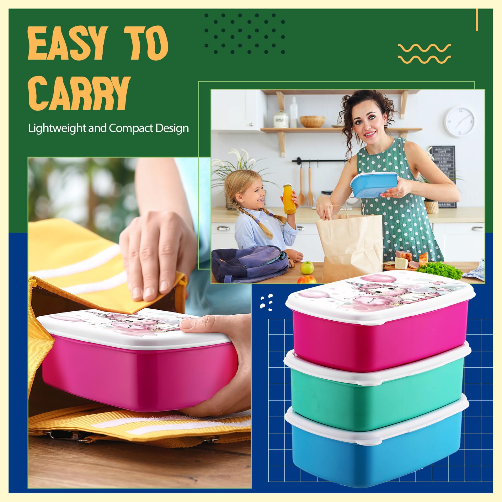 Teenyyou Lonchera de plástico reutilizable con 2 compartimentos, sin BPA, 3 colores, para trabajo, viajes, microondas, congelador, lavavajillas, 6 unidades