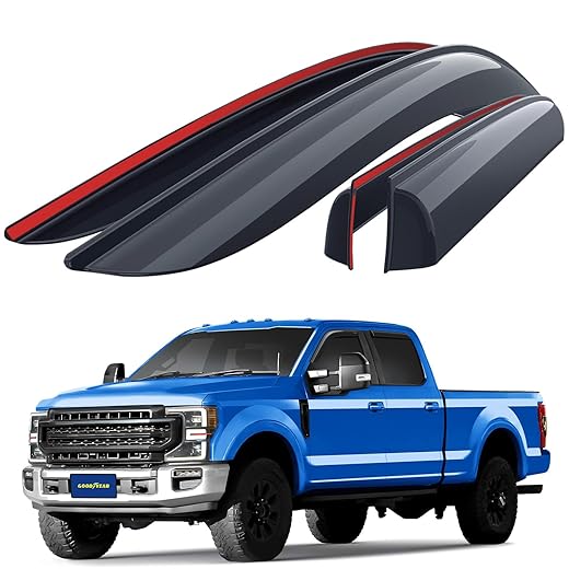 Goodyear Shatterproof Window Deflectors for Ford F250 to F550 Super Duty 2017-2025 Crew Cab, Tape-on Rain Guards, Window Visors, Vent Deflector Visor, Car Accessories, 4 pcs. - GY008801