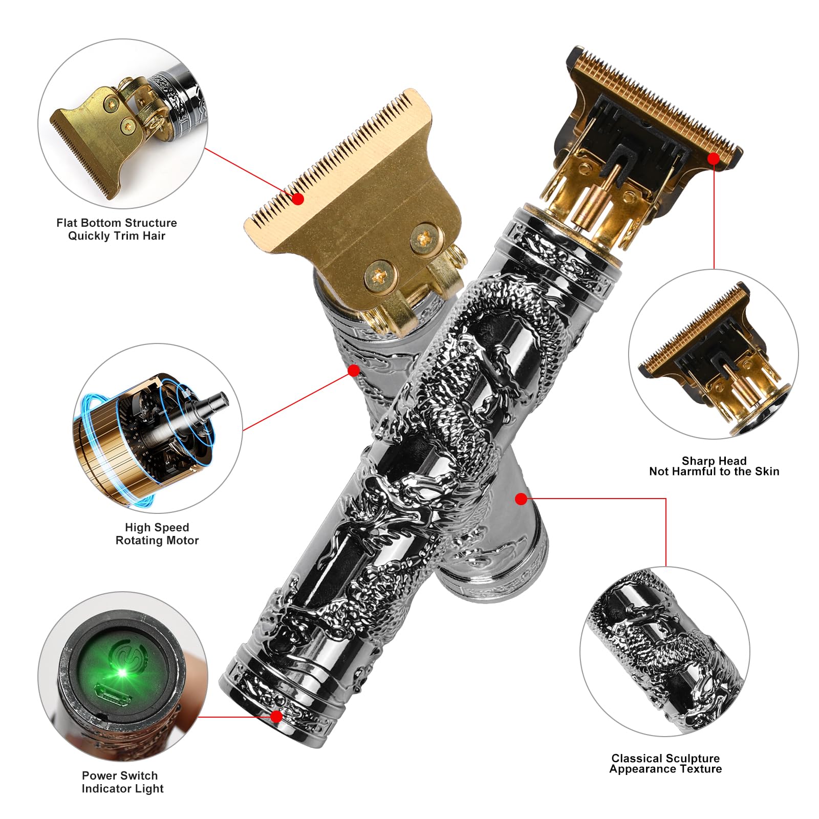 WAONIQ Hair Clipper with Earpick Accessories, Professional Cordless Barber Trimmer, Rechargeable T Type Classical Sculpting Texture Hair Trimmer