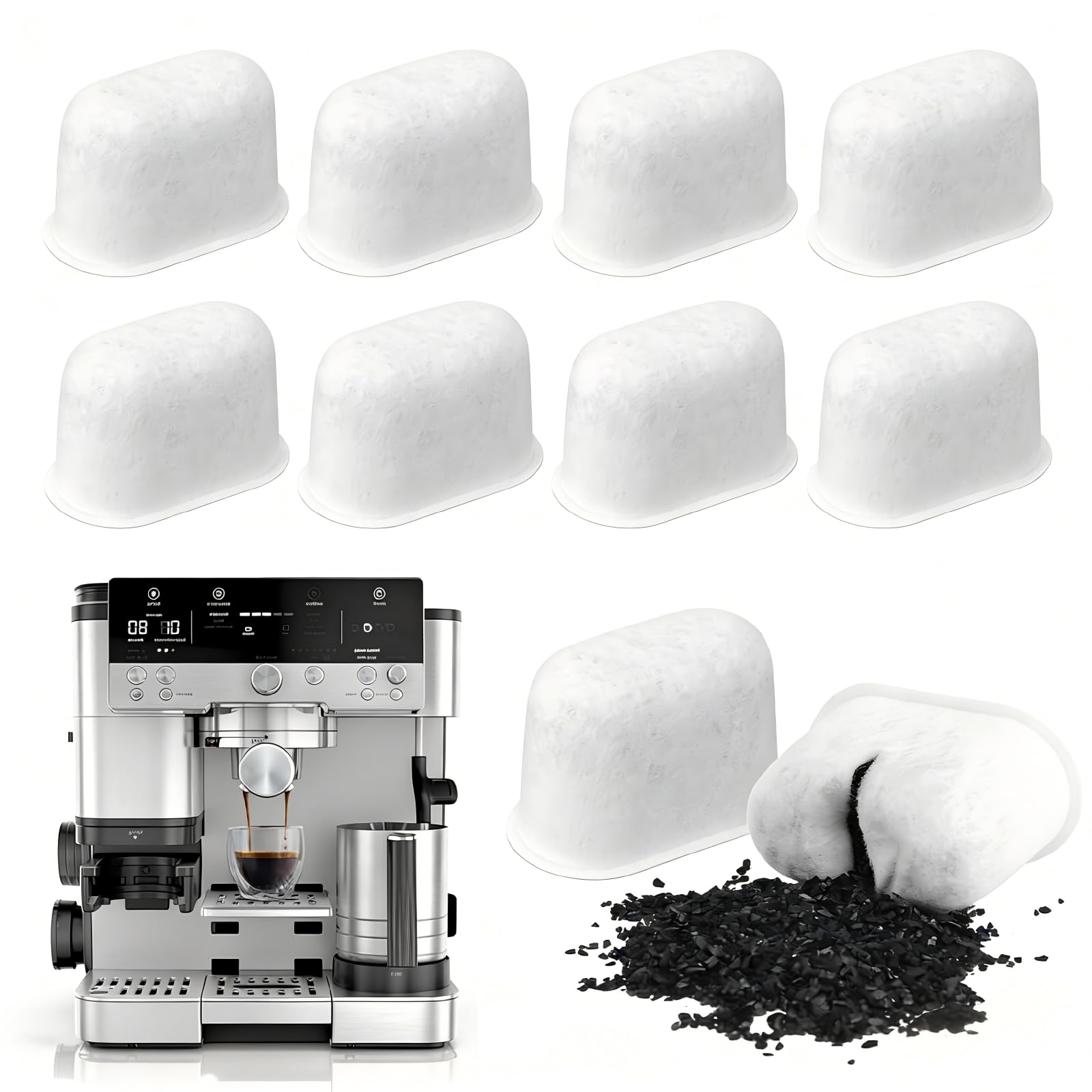 8Pack Water Filter Inserts for Ninja Luxe Cafe Accessories, Charcoal Replacement Filters for Ninja Luxe Cafe Premier Espresso Machine ES601UK ES701UK