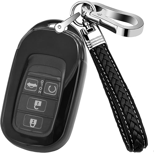 Funda para llavero Honda, funda de llavero de TPU suave con llavero de cuero para llave remota inteligente Honda Accord Civic CRV HRV Pilot Sport SI