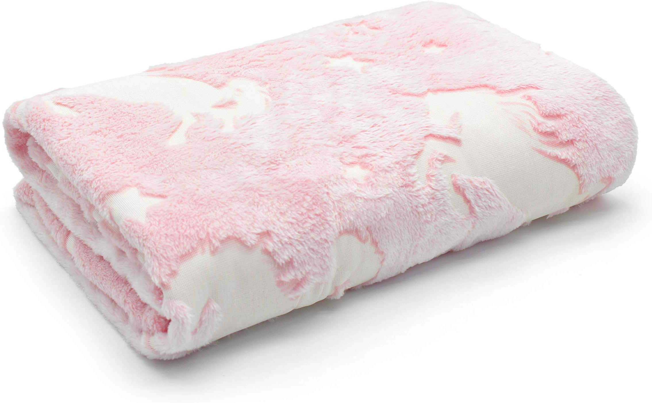 Pink Glow in The Dark Unicorn and Stars Fleece Blanket 127x152cm
