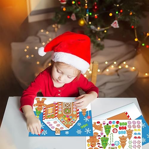 Miniatura 2 de 32PCS Make-a-Gingerbread House Stickers para niños - Juego de fiesta de Navidad/Manualidad/Actividad/Favor/Suministros - 16 productos terminados