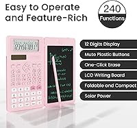 Vista 2 de Pink Scientific Calculators for Girls Students, 82 MS Foldable Cute Science Calculator with Notepad Middle and High School Supplies