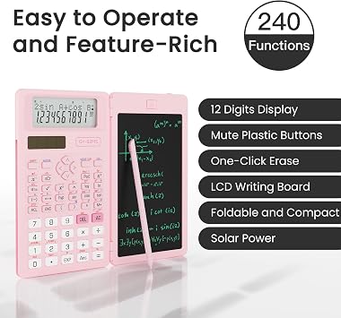 Scientific Calculator for Students, 82 MS Foldable Science Calculator with Notepad for Middle and High School Supplies, Pink
