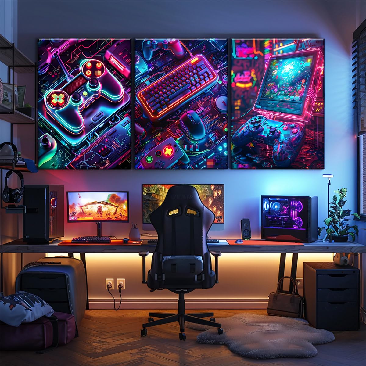 Yolbcdr Juego de 3 pósteres de neón para sala de juegos, lienzo de videojuegos, pintura de letreros, sala de juegos, imágenes geniales, decoración de pared para niños, adolescentes, hombres,