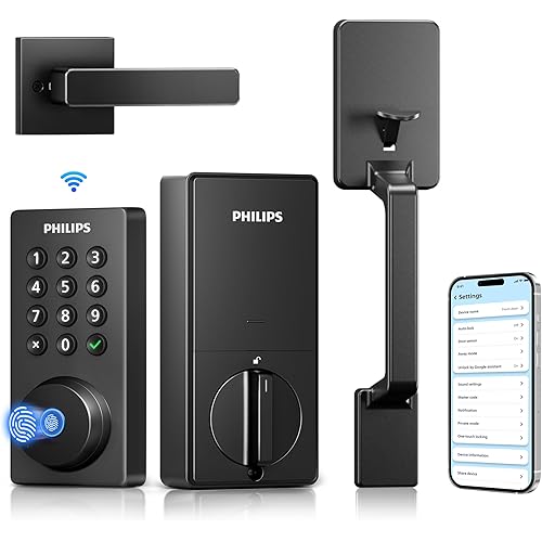 Philips Wi-Fi Smart Deadbolt Lock with Handle Set, Keyless Entry Door Lock for Front Door, Built-in WiFi, Compatible with Alexa & Google Assistant, Auto Locking