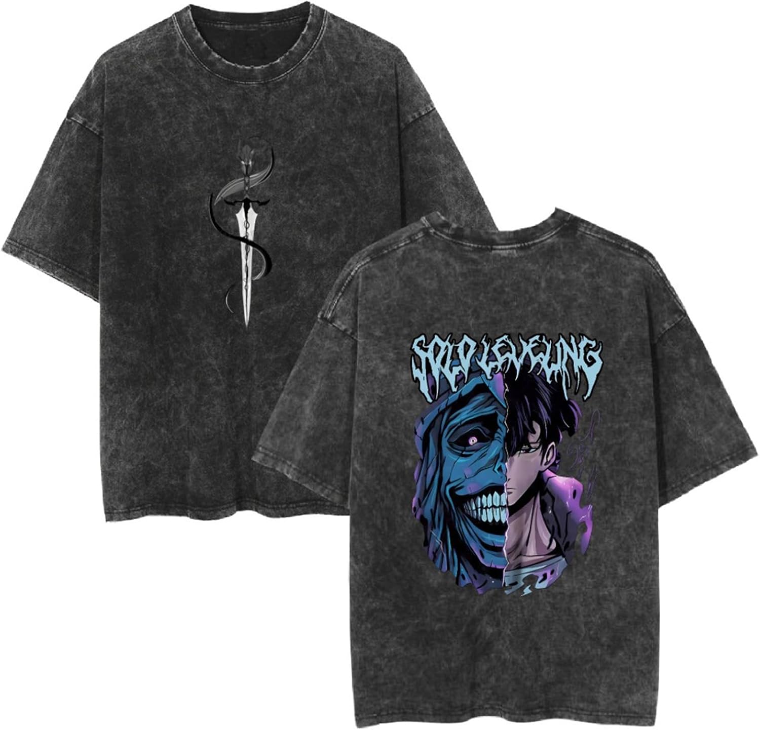 ISaikoy Vintage Washed Cotton Anime Solo Leveling T-Shirt Short Sleeve Tee Shirt Costume