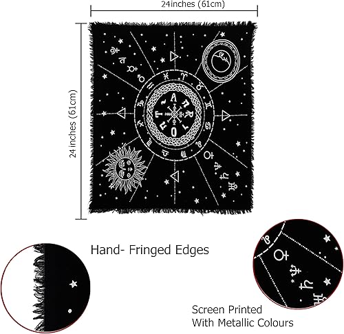 Miniatura 7 de Indian Consigners Tela de altar 12 constelaciones Sol, Estrella y Luna Universo Premium Brujería Alter Tarot Spread Top Cloth Wicca Square Spiritual