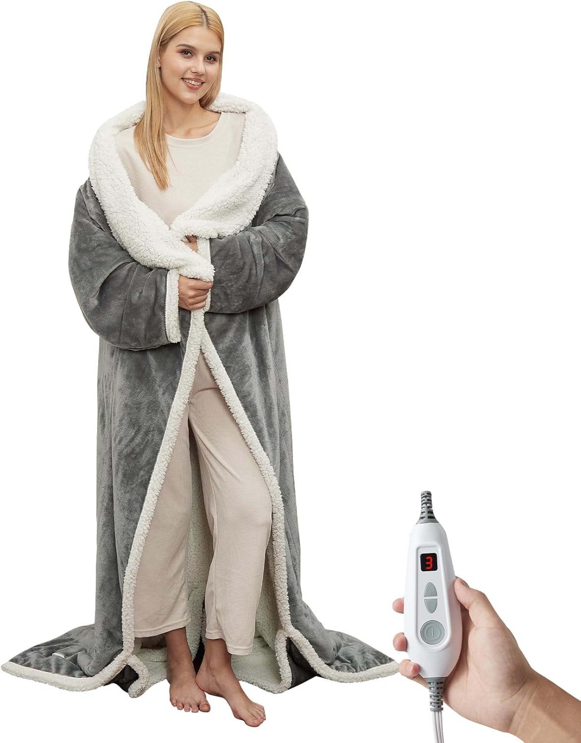 GarveeHome Wearable Heated Blanket with Foot Pocket,Electric Snuggle Blanket with Sleeves,6 Heating Levels & 2/4/8/10H Time Settings,Machine Washable,Gift for Family & Friends,50 * 70"+18", Dark Gray