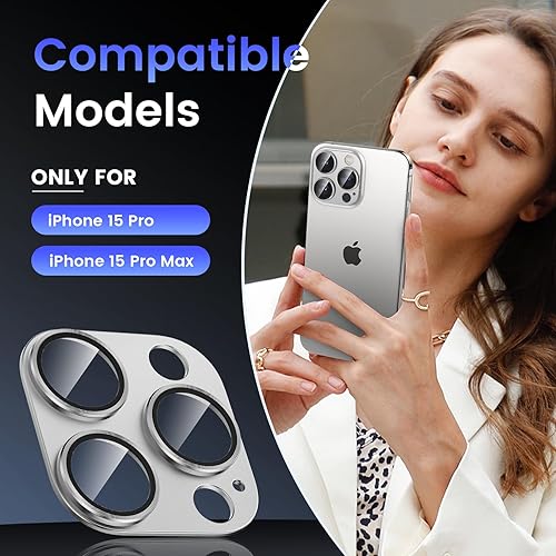 Miniatura 2 de Tensea Protector de lente de cámara para iPhone 15 ProiPhone 15 Pro Max, cubierta de vidrio templado de aleación de aluminio de metal, accesorios