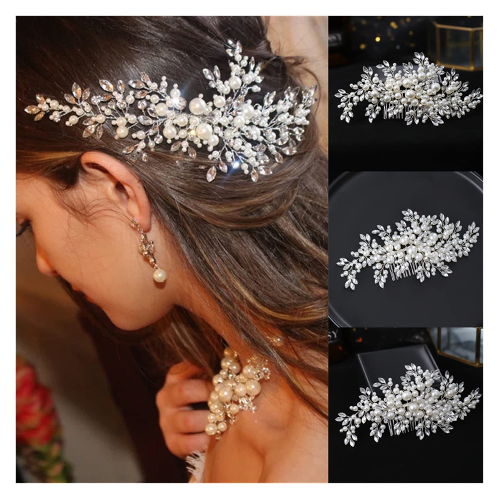 Luxury Rhinestone Pearl Hair Cirt Band For Women Bridal Weddal Wedding Accesorios for el Cabello Joya Tiara Cadera (Metal Color : Silver)