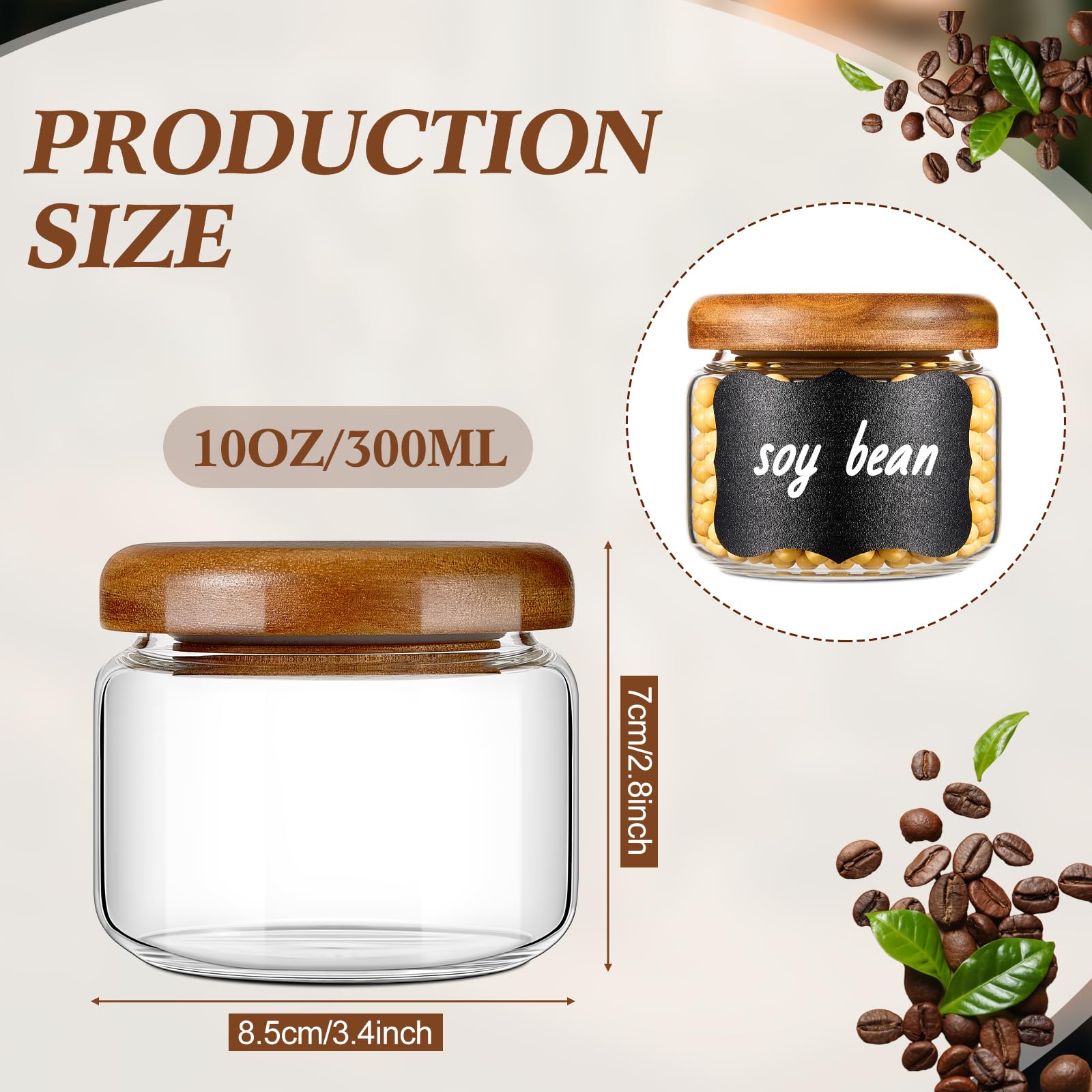 Hushee 3 barattoli in vetro per alimenti da 283,5 g, con coperchi ermetici in legno di acacia, piccoli barattoli trasparenti con coperchi in bambù, contenitori rotondi per avena durante la notte, per