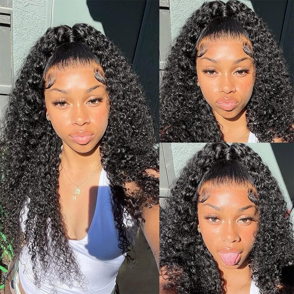 ZIYU 22 inch Kinky Curly Lace Front Wigs Human Hair 180% Density Glueless Human Hair Wigs 13x4 Deep Curly Human Hair Wig Pre Plucked for Women Transparent Lace Frontal Wigs