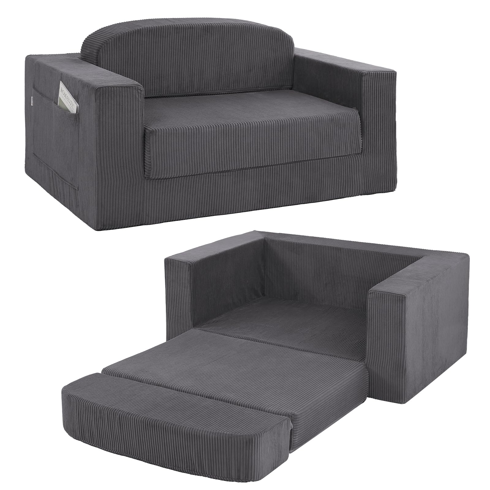 Sofá cama plegable MeMoreCool de pana gris perfecto para apartamentos y descanso de invitados