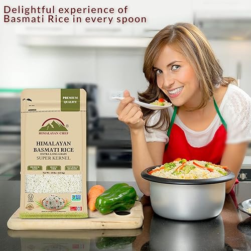 Miniatura 26 de Himalayan Chef Arroz Basmati, arroz de grano extra largo, esponjoso, de cocción rápida, aromático, 10 libras (el embalaje puede variar)